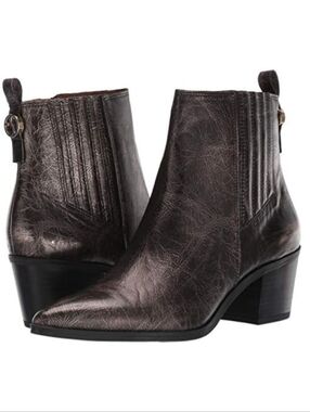 Franco Sarto "L-Shay" New Black Gold Distressed Block Heel Zipper Bootie 11